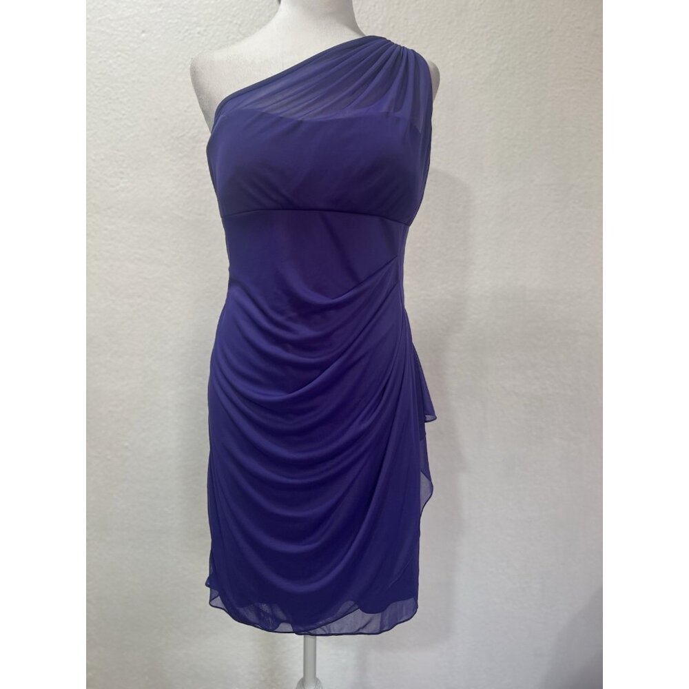 David's Bridal Mini‎ Mesh One Shoulder Illusion Dress Purple Sz 10